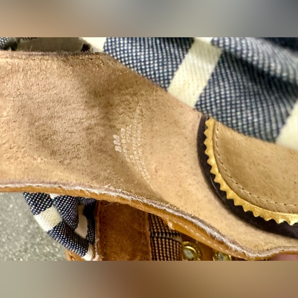 Sperry Top Sider Aurora Blue White Cross Striped Leather Wedge Sandals Size 8 - Picture 15 of 15